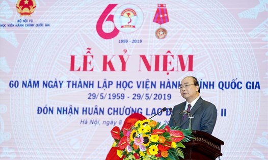 Thủ tướng Chính phủ Nguyễn Xuân Phúc dự lễ kỷ niệm 60 năm ngày thành lập Học viện Hành chính quốc gia. Ảnh VGP/Quang Hiếu