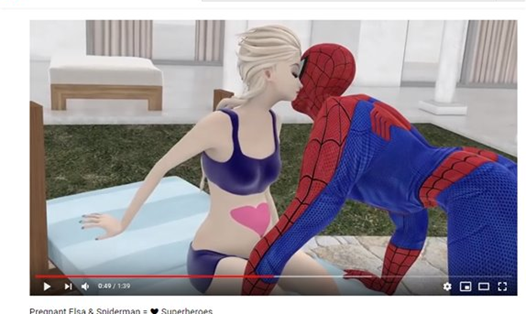 Elsa Spiderman, clip dành cho trẻ em lại có những hình ảnh gợi tình. Ảnh từ clip.