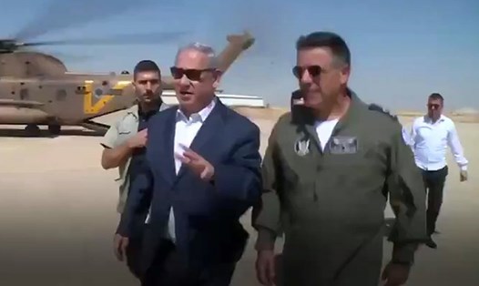 Thủ tướng Israel Benjamin Netanyahu phát biểu tại căn cứ không quân Nevatim. Ảnh: YouTube/IsraeliPM