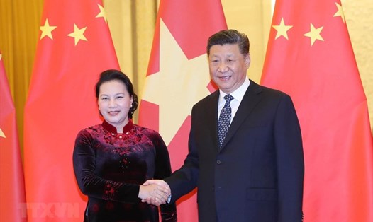 Chủ tịch Quốc hội Nguyễn Thị Kim Ngân hội kiến Tổng Bí thư, Chủ tịch Trung Quốc Tập Cận Bình. Ảnh: TTXVN.