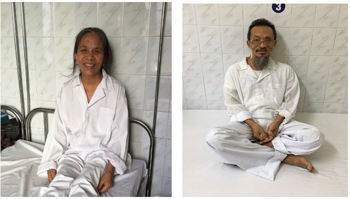 Niềm vui của bệnh nhân Phùng Thị T và bệnh nhân Lưu Văn V sau khi đặt stent có màng bọc động mạch thân tạng thành công.