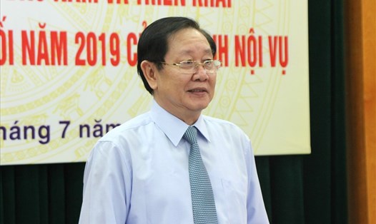 Bộ trưởng Bộ Nội vụ Lê Vĩnh Tân tại hội nghị sơ kết 6 tháng đầu năm 2019 của ngành nội vụ. Ảnh: Thùy Linh