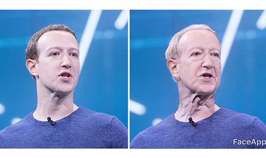 Dự đoán gương mặt Mark Zuckerberg khi về già của ứng dụng FaceApp. Ảnh: FB.