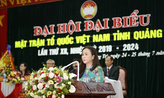 Bà Lê Thị Lan Hương tái đắc cử Chủ tịch MTTQVN tỉnh Quảng Trị nhiệm kỳ 2019-2024. Ảnh: Hưng Thơ.