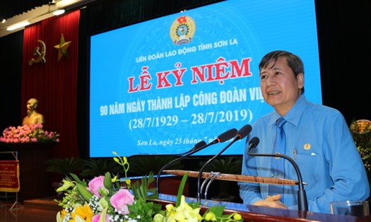 Đồng chí Trần Thanh Hải, Phó Chủ tịch Thường trực Tổng Liên đoàn Lao động Việt Nam phát biểu tại buổi lễ. Ảnh: Minh Hải