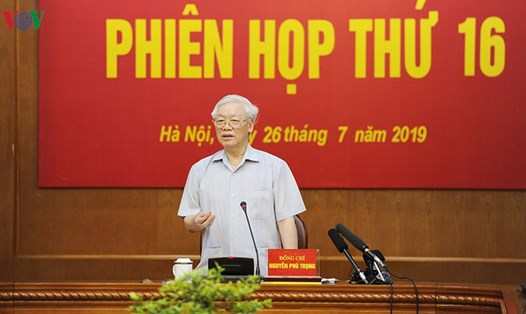 Tổng Bí thư, Chủ tịch Nước Nguyễn Phú Trọng phát biểu tại phiên họp. Ảnh: X.D/VOV