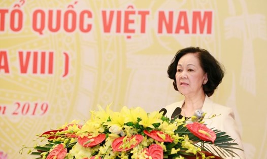 Bà Trương Thị Mai phát biểu tại Hội nghị. Ảnh: Quang Vinh