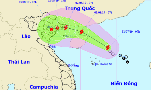 Vị trí và đường đi của bão số 3. Ảnh: nchmf.gov.vn.