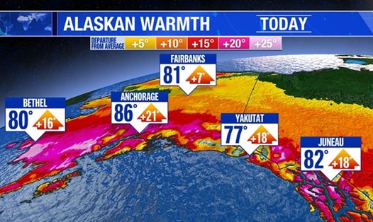 Nhiệt độ ở Alaska lên mức kỷ lục hôm 4.7. Ảnh: NBC.