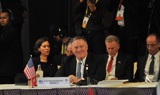 Ngoại trưởng Mỹ Mike Pompeo tại Hội nghị Bộ trưởng Ngoại giao ASEAN - Mỹ. Ảnh: asean2019.go.th.