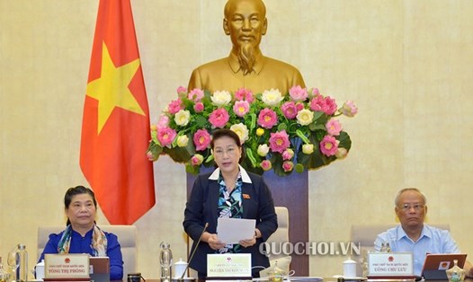 Chủ tịch Quốc hội Nguyễn Thị Kim Ngân phát biểu tại phiên họp của Ủy ban Thường vụ Quốc hội. Ảnh: QH.