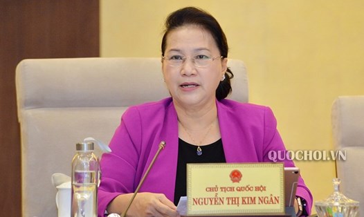 Chủ tịch Quốc hội Nguyễn Thị Kim Ngân phát biểu tại phiên họp của Ủy ban Thường vụ Quốc hội. Ảnh: QH.