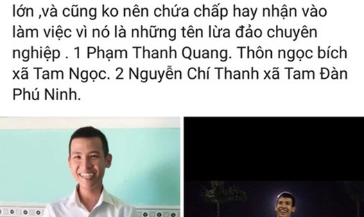 Các bị hại lên mạng truy tìm Quang nhằm đòi lại số tiền bị đối tượng này chiếm đoạt. Ảnh: Congan.com.vn