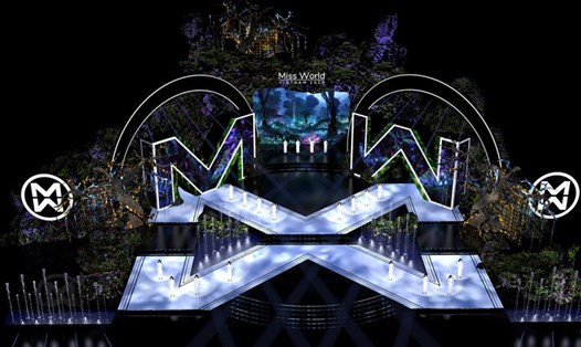 Sân khấu hiện đại của Miss World Việt Nam được cách điệu với hai chữ M và W – biểu tượng của Miss World. Ảnh: MWVN