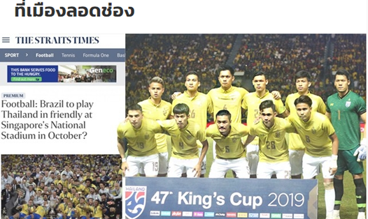 Siam Sports dẫn nguồn từ Strait Times về việc tuyển Thái Lan có trận giao hữu với Brazil. Ảnh: Siam Sports