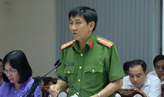 Đại tá Bùi Hữu Danh, Phó giám đốc Công an tỉnh Đồng Nai trả lời về việc xác minh sai phạm của các cán bộ chiến sĩ công an_Ảnh:CTV