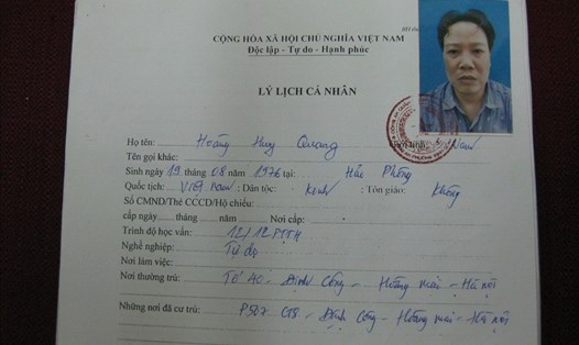 Đối tượng Hoàng Huy Quang (SN 1976, trú tại phường Định Công, quận Hoàng Mai). Ảnh M.Hường