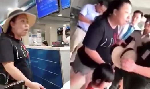 Nữ hành khách Lê Thị Hiền mắng chửi, mạt sát thậm tệ nhân viên quầy thủ tục check in tại sân bay Tân Sơn Nhất khi bị phạt quá cước hành lý. Ảnh cắt từ clip