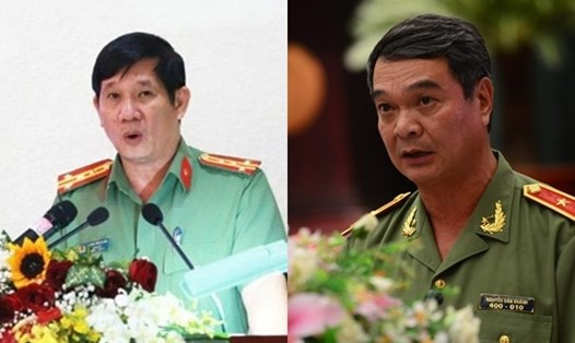 Đại tá Huỳnh Tiến Mạnh - Giám đốc Công an Đồng Nai (trái) và Thiếu tướng Nguyễn Văn Khánh - nguyên Giám đốc Công an Đồng Nai. Ảnh IT.