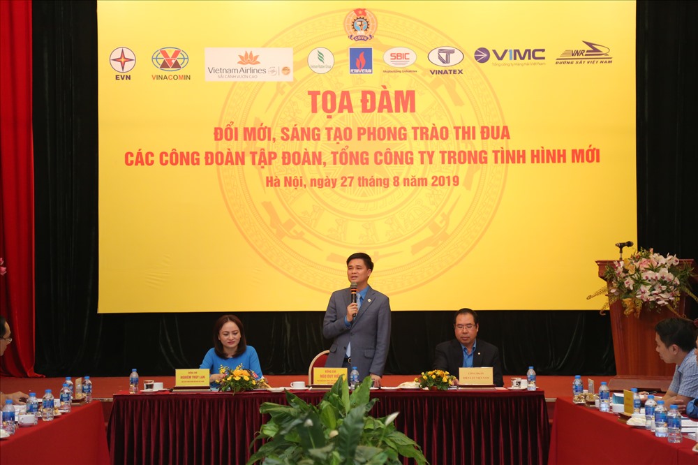 Đồng chí Ngọ Duy Hiểu, Phó Chủ tịch Tổng Liên đoàn Lao động Việt Nam phát biểu tại buổi toạ đàm.