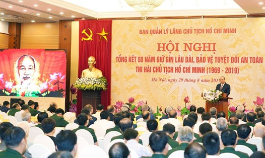 Hội nghị khoa học tổng kết 50 năm gìn giữ lâu dài, bảo vệ tuyệt đối an toàn thi hài Chủ tịch Hồ Chí Minh.Ảnh: VGP