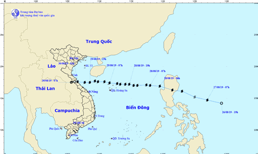 Vị trí và đường đi của áp thấp nhiệt đới suy yếu từ bão số 4 Podul. Ảnh: nchmf.gov.vn.