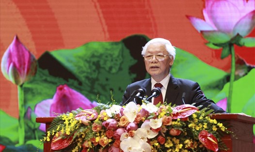Tổng Bí thư, Chủ tịch Nước Nguyễn Phú Trọng phát biểu tại lễ kỷ niệm. Ảnh T.Vương