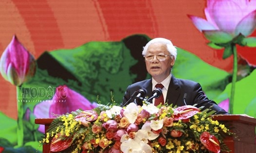 Tổng Bí thư, Chủ tịch Nước Nguyễn Phú Trọng phát biểu tại Lễ kỷ niệm. Ảnh T.Vương