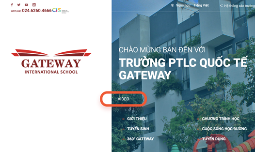 Tên trường Phổ thông liên cấp Quốc tế Gateway "chễm chệ" trên trang web chính thức trong khi lãnh đạo phòng giáo dục quận khẳng định không có trường quốc tế trên địa bàn quận Cầu Giấy. Ảnh: gateway.edu.vn.