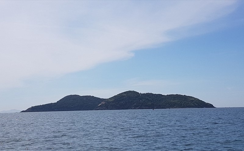 Nhìn từ xa, đảo Ngư như con cá xanh biếc khổng lổ nổi trên mặt biển Đông. Ảnh: QĐ