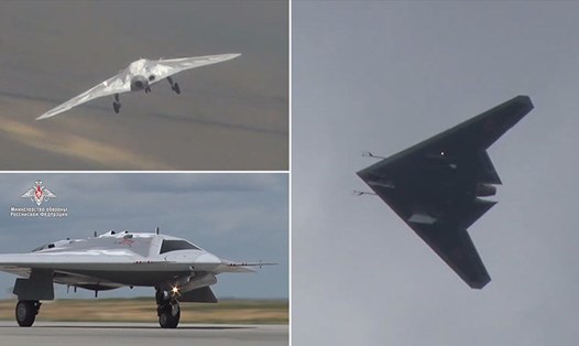 Nga công bố hình ảnh máy bay không người lái tàng hình Okhotnik. Ảnh: Bộ Quốc phòng Nga
