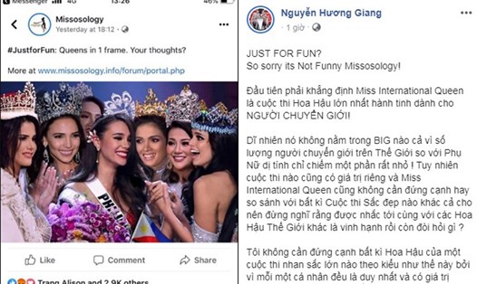 Hoa hậu Hương Giang lên tiếng về bức ảnh của Missosology. Ảnh: FBNV