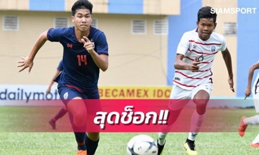 U18 Campuchia tạo cú sốc lớn tại giải U18 Đông Nam Á khi đánh bại ứng viên vô địch U18 Thái Lan tỉ số 4-3. Ảnh: Siam Sport