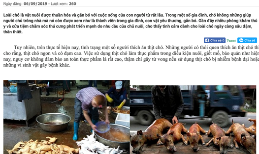 Bài viết khuyên không nên ăn thịt chó của Ban quản lý an toàn thực phẩm TPHCM. Ảnh: chụp màn hình