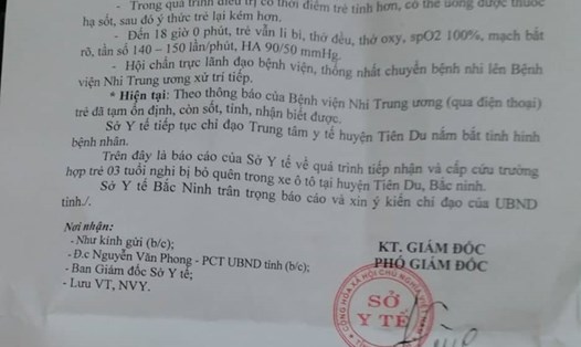 Sở Y tế Bắc Ninh gửi công văn về vụ việc bé trai 3 tuổi nghi bị bỏ quên trên ôtô đưa đón. Ảnh: TL.