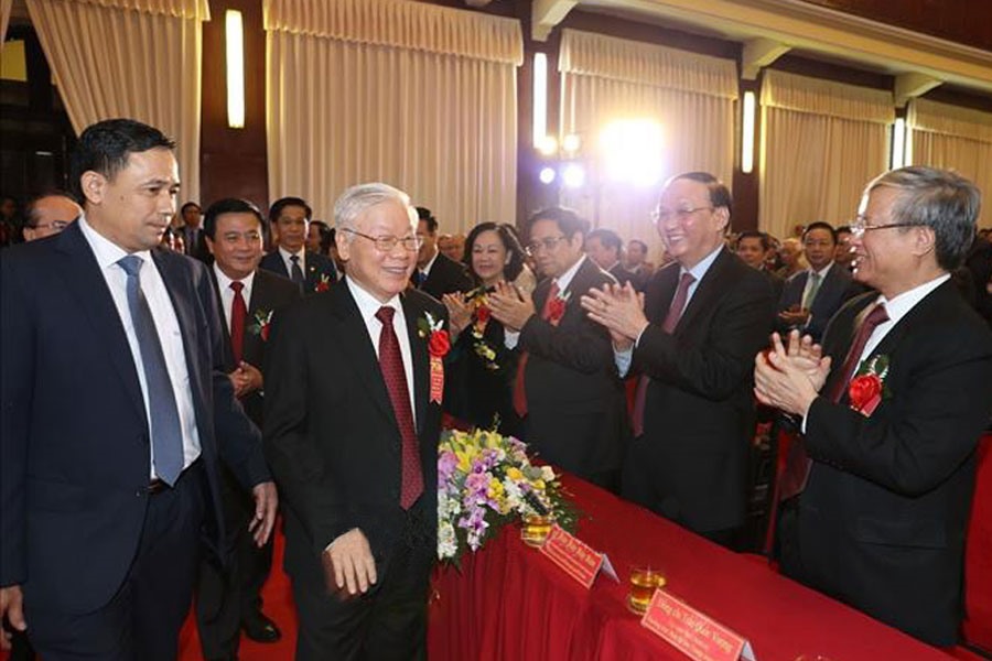 Tổng Bí thư-Chủ tịch Nước Nguyễn Phú Trọng dự Lễ kỷ niệm 70 năm truyền thống Học viện Chính trị quốc gia Hồ Chí Minh. Ảnh: V.G.P