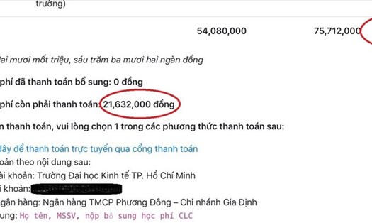 H.N (sinh viên năm 3 Trường đại học Kinh tế TP Hồ Chí Minh) phải nộp bổ sung học phí hơn 21 triệu đồng