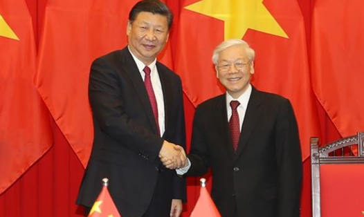 Tổng Bí thư, Chủ tịch Nước Nguyễn Phú Trọng và Tổng Bí thư, Chủ tịch Nước Trung Quốc Tập Cận Bình. Ảnh: TTXVN