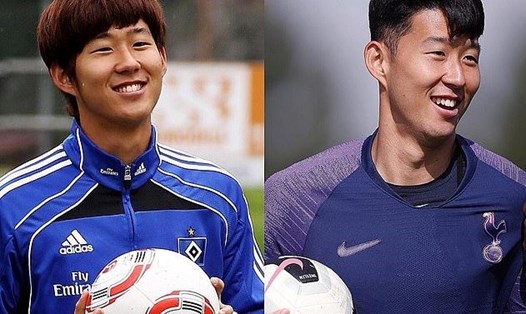 Cầu thủ Son Heung-Min trong bức ảnh cách đây 10 năm (trái) và hiện tại (phải).