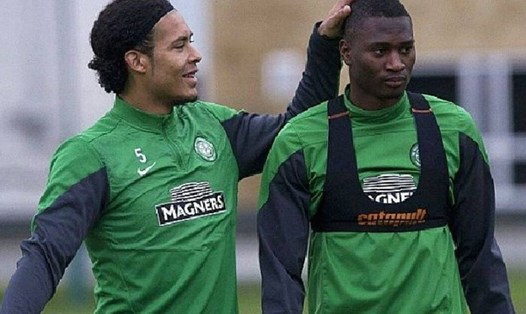 Amido Balde khi còn khoác áo Celtic, sát cánh cùng Virgin van Dijk, siêu sao hiện tại của Liverpool. Ảnh: Getty Images.