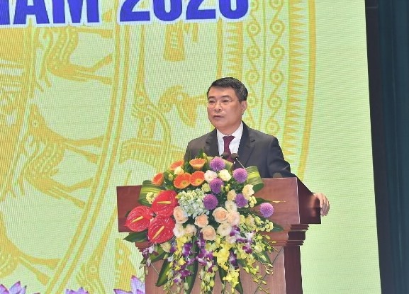 Thống đốc NHNN Lê Minh Hưng phát biểu tại Hội nghị triển khai nhiệm vụ ngân hàng 2020. Ảnh SBV