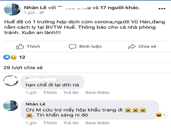 Nội dung facebook Nhàn Lê đăng tải là sai sự thật. Ảnh: chụp màn hình.