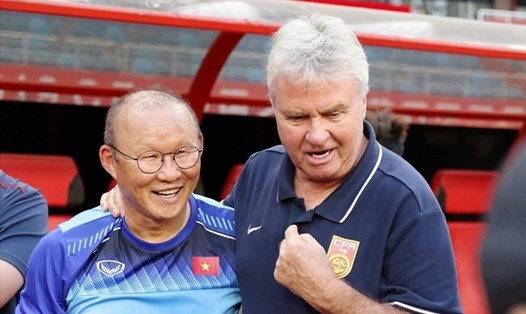 Huấn luyện viên Park Háng-seo tái ngộ Guus Hiddink tại Trung Quốc hồi tháng 9.2019. Ảnh: VFF