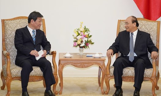 Thủ tướng Nguyễn Xuân Phúc tiếp Bộ trưởng Ngoại giao Nhật Bản Motegi Toshimitsu. Ảnh: VGP.