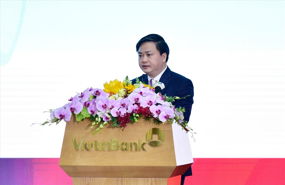 Chủ tịch HĐQT VietinBank  - ông Lê Đức Thọ phát biểu tại hội nghị chiều 7.1.2019. Ảnh CTG