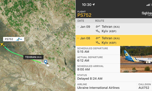 Chuyến bay mang số hiệu PS752 của hãng hàng không Ukraina rơi ở sân bay Tehran. Ảnh: RT/Twitter