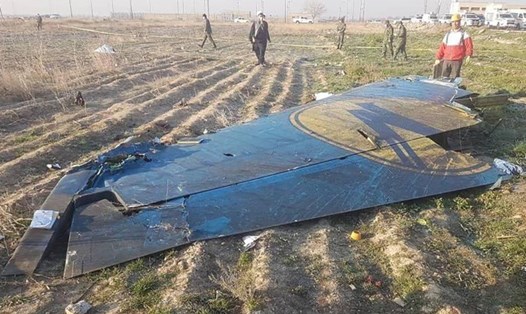 Mảnh vỡ của chiếc máy bay Ukraina gặp nạn tại hiện trường. Ảnh: The Sun UK