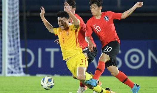 U23 Trung Quốc thua đối thủ U23 Hàn Quốc đúng vào phút bù giờ cuối cùng của trận đấu. Ảnh: Sina