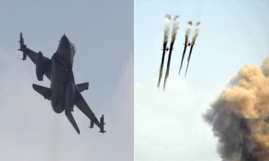 F-16 của Thổ Nhĩ Kỳ (trái) và Su-25 của quân đội Armenia. Ảnh: AFP/Reuters