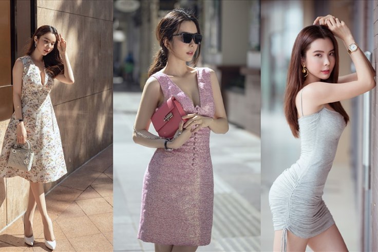 Hoa hậu Huỳnh Vy diện váy hồng xuống phố